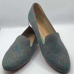 TALBOTS Womens 10M Smoking LOAFERS Shoes Wool / Embroidered Plaid LEATHER SOLES